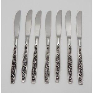 Pageant Harvest Dinner Knives Stainless Flatware Japan Fruit Leaves Set of 7